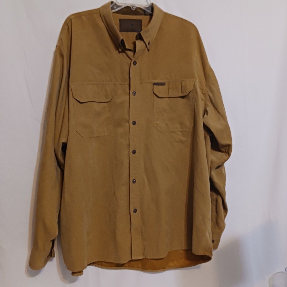 North River Shirt Mens XXL Tan Good Faux Suede Long Sleeve Button Down Pockets